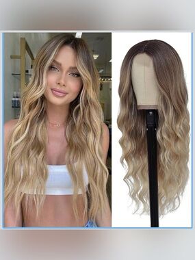Wig layered waves Long Brown Blonde Ombré Easy-style Adjustable Daily wear 26”